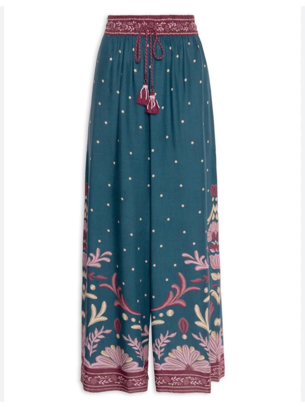 FARM Rio Maresia Print Navy Wide-Leg Palazzo Pants size S 0353